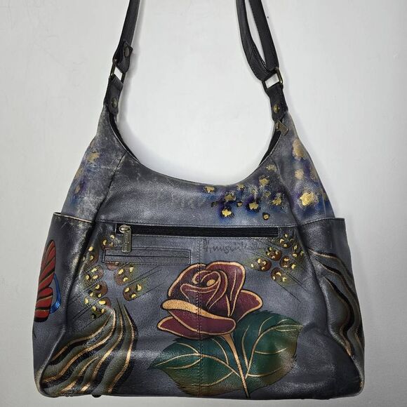 Anna Anushka Painted Hobo Bag Butterfly Roses Whimsical - Picture 9 of 14